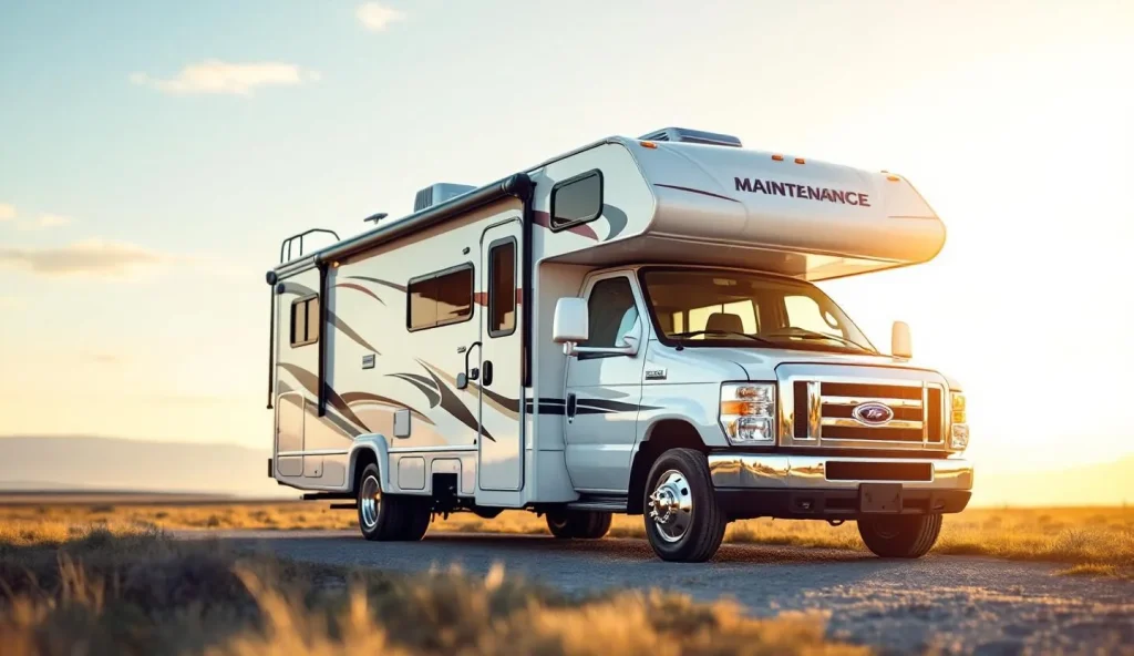 Professional photograph of a well-maintained recreational vehicle showing exterior condition for RV maintenance checklist